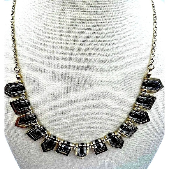 Vintage Geometric Necklace With Black Accents & Gold Tone Chain.  B37 - Picture 2 of 8